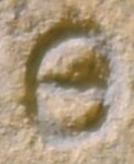 A close-up of an instance of allograph Θ type2 inscribed on object ISic003367