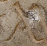 A close-up of an instance of allograph   inscribed on an object