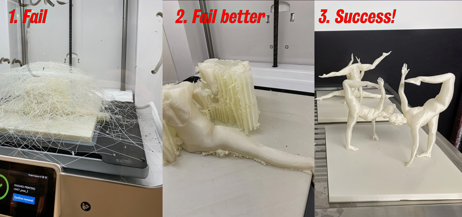 Illustration created by Neil Jakeman to exemplify a sequence of failures to adjust the 3D printing of complex forms