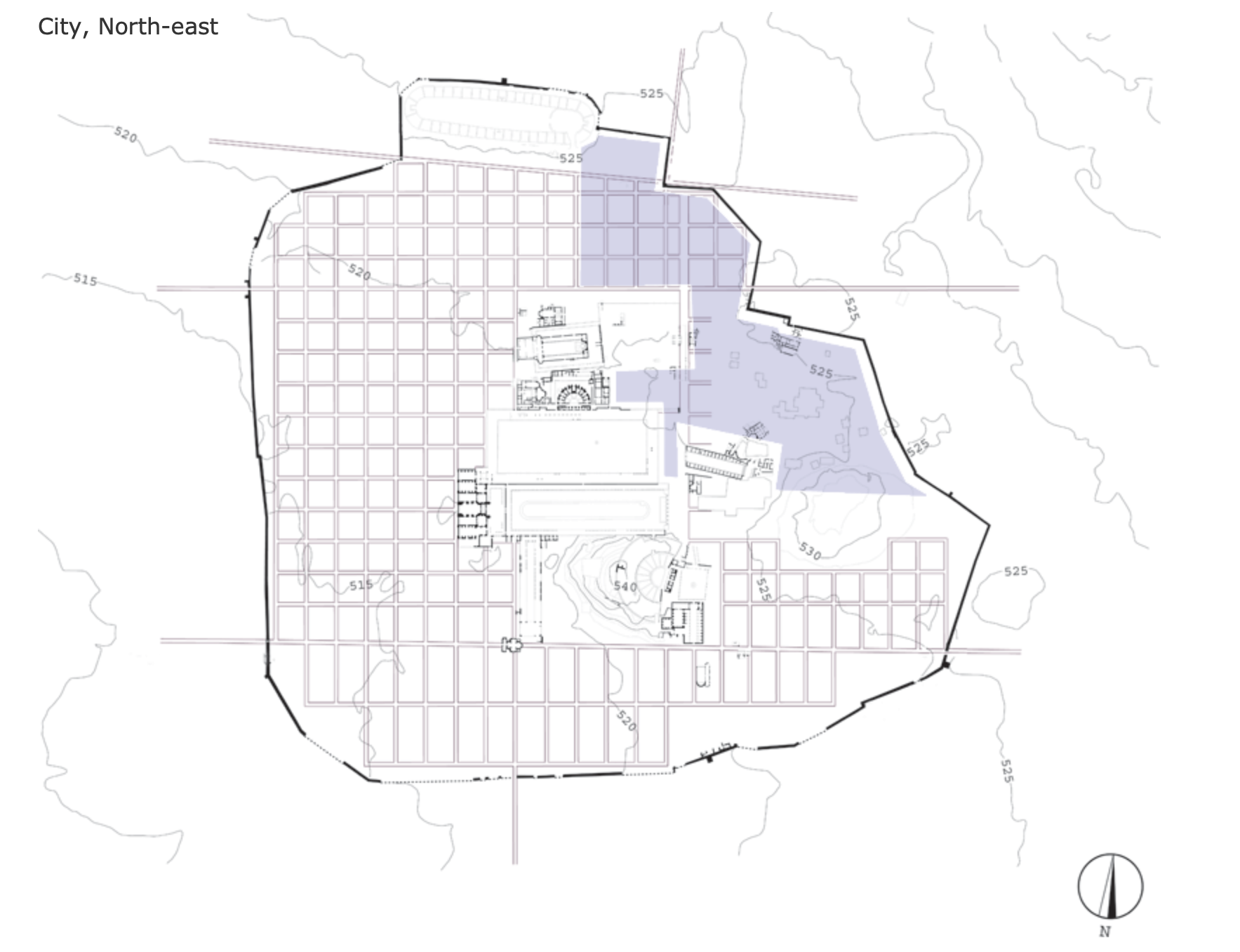 North-east section highlighted on city plan of Aphrodisias.